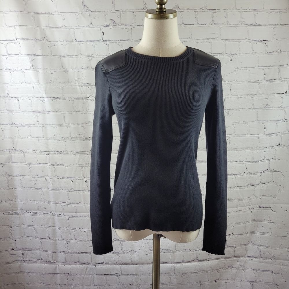 Ralph Lauren Jeans Comp Leather Shoulders Black Long Sleeve Sweater, Sz S, OUC